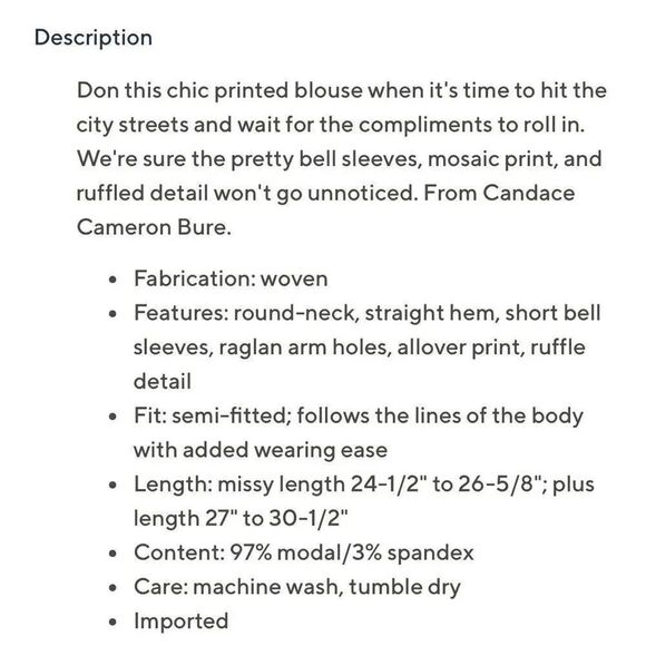 Candace Cameron Burr NWOT M cream people patterned flutter sleeve blouse - Picture 2 of 9